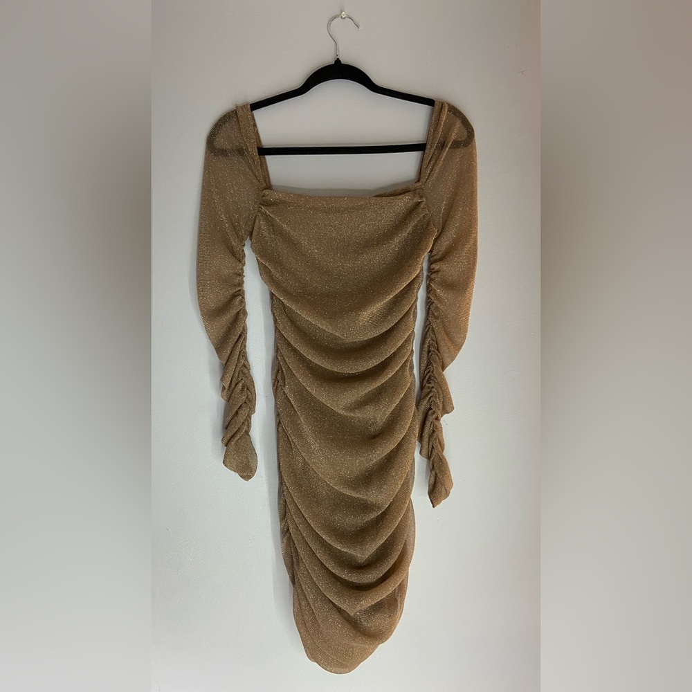 Sparkle mesh sleeve homecoming dress